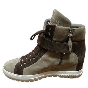 Miu Miu Suede Beige / Brown  Wedge Heel Lace-Up Sneakers Women's SZ 41